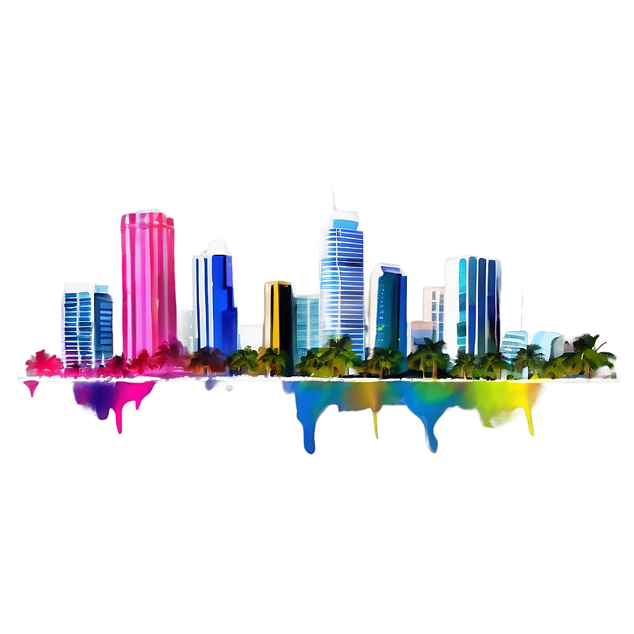 Miami Skyline Watercolor Effect Png 76