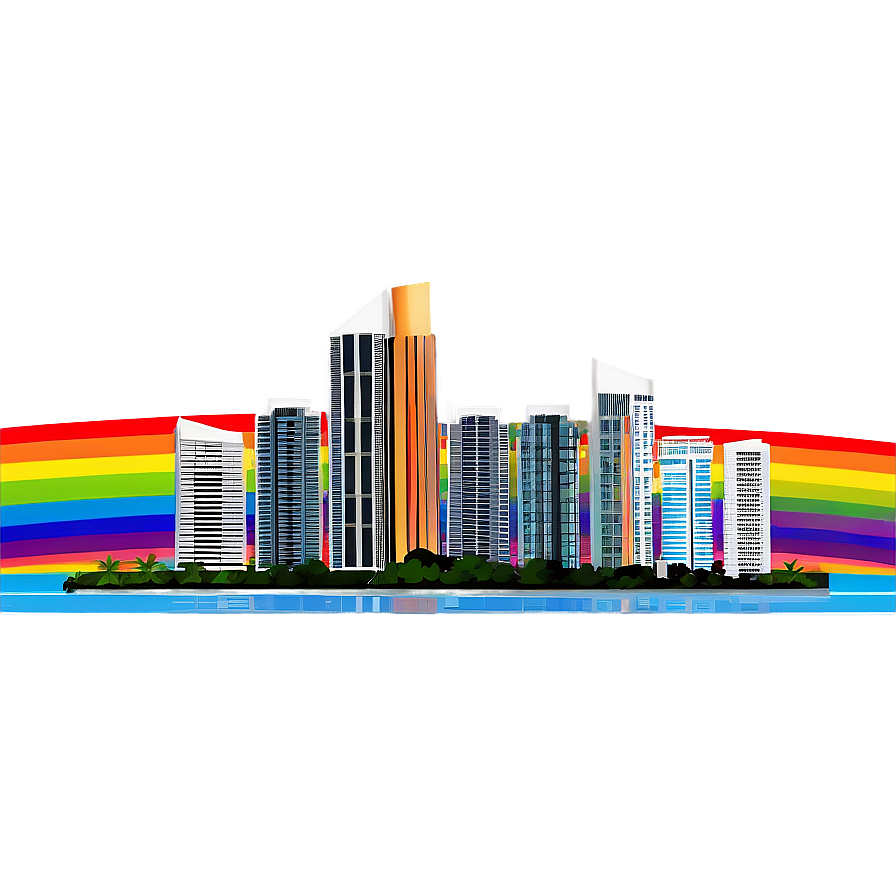 Miami Skyline With Rainbow Png Pcr