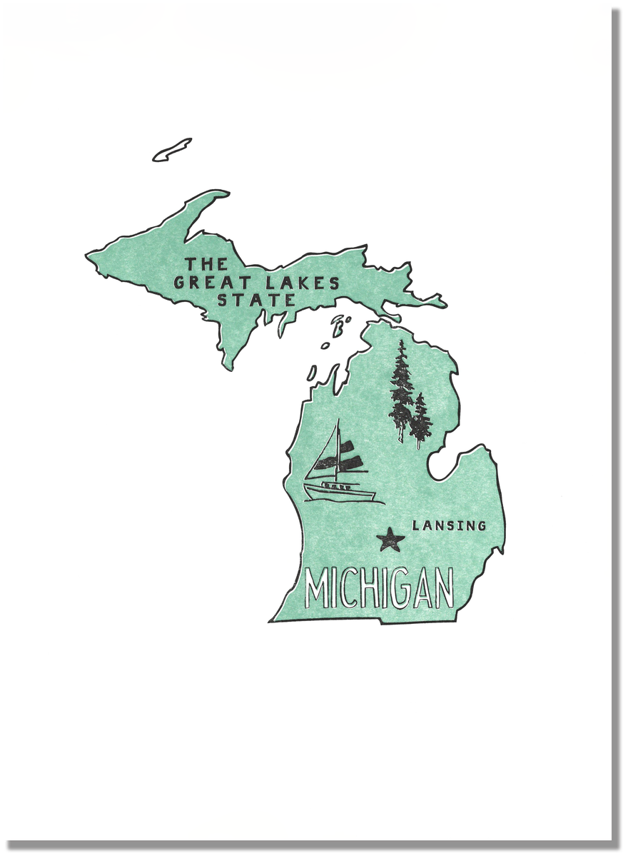 Michigan Great Lakes State Illustration