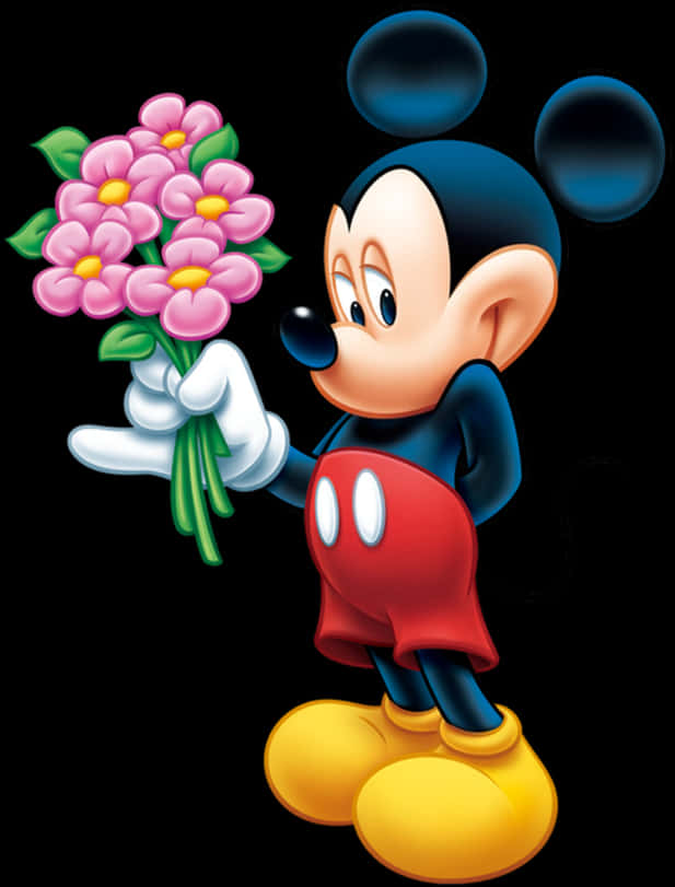 Mickey Mouse Holding Flowers