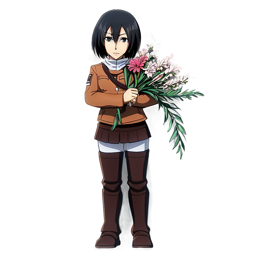 Mikasa Ackerman With Flowers Png Ioy