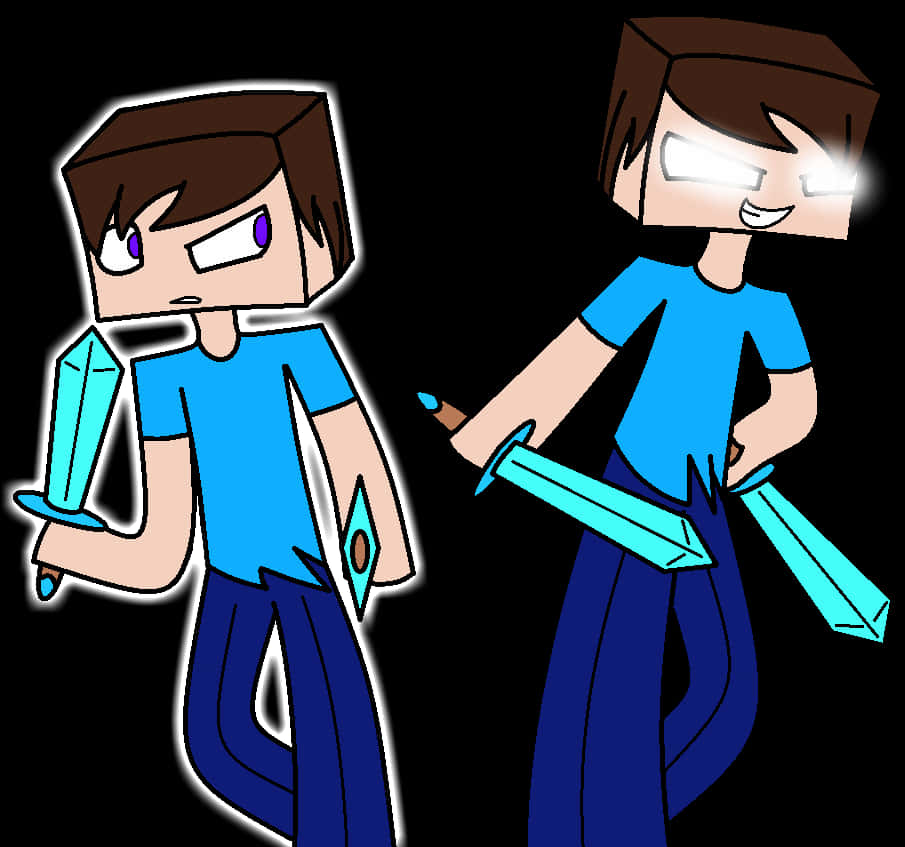 Minecraft Steve Dual Wielding Diamond Swords