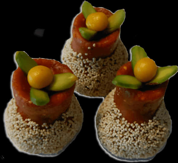 Miniature Food Sculptureson Black Background