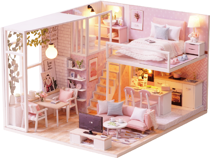 Miniature Pink Dollhouse Interior