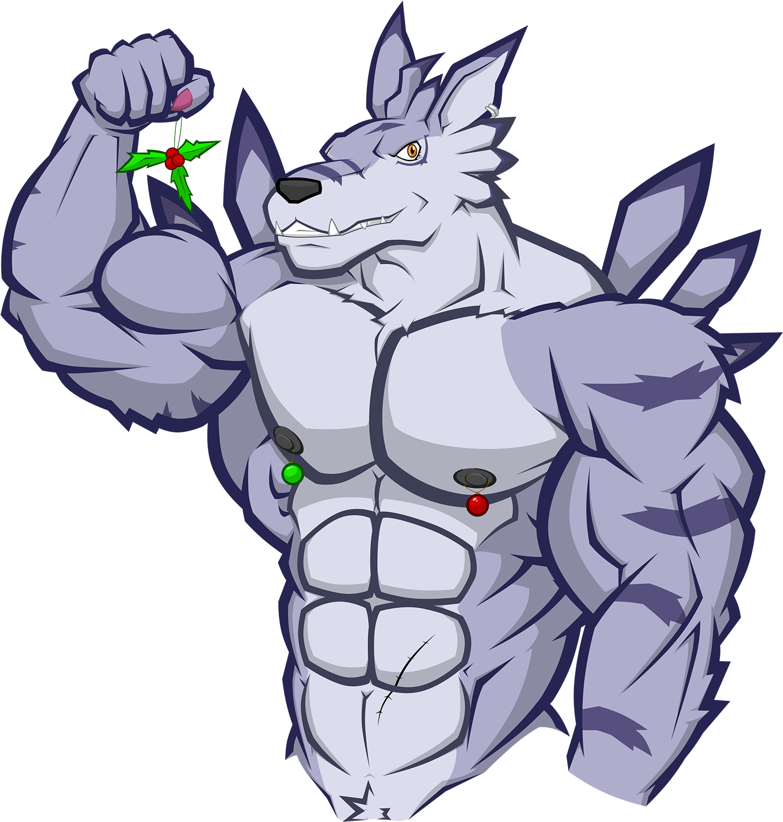 Mistletoe Muscle Wolf Anthro