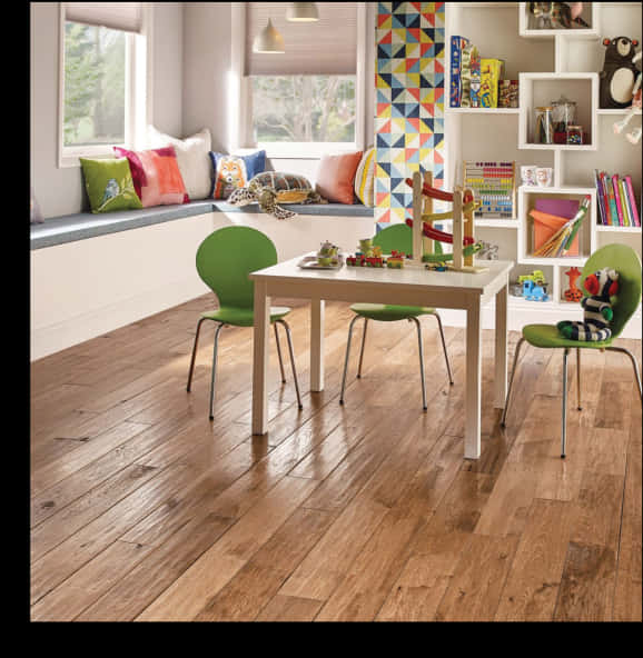 Modern Playroomwith Dark Wood Flooring