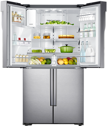 Modern Stainless Steel Refrigerator Stockedwith Food