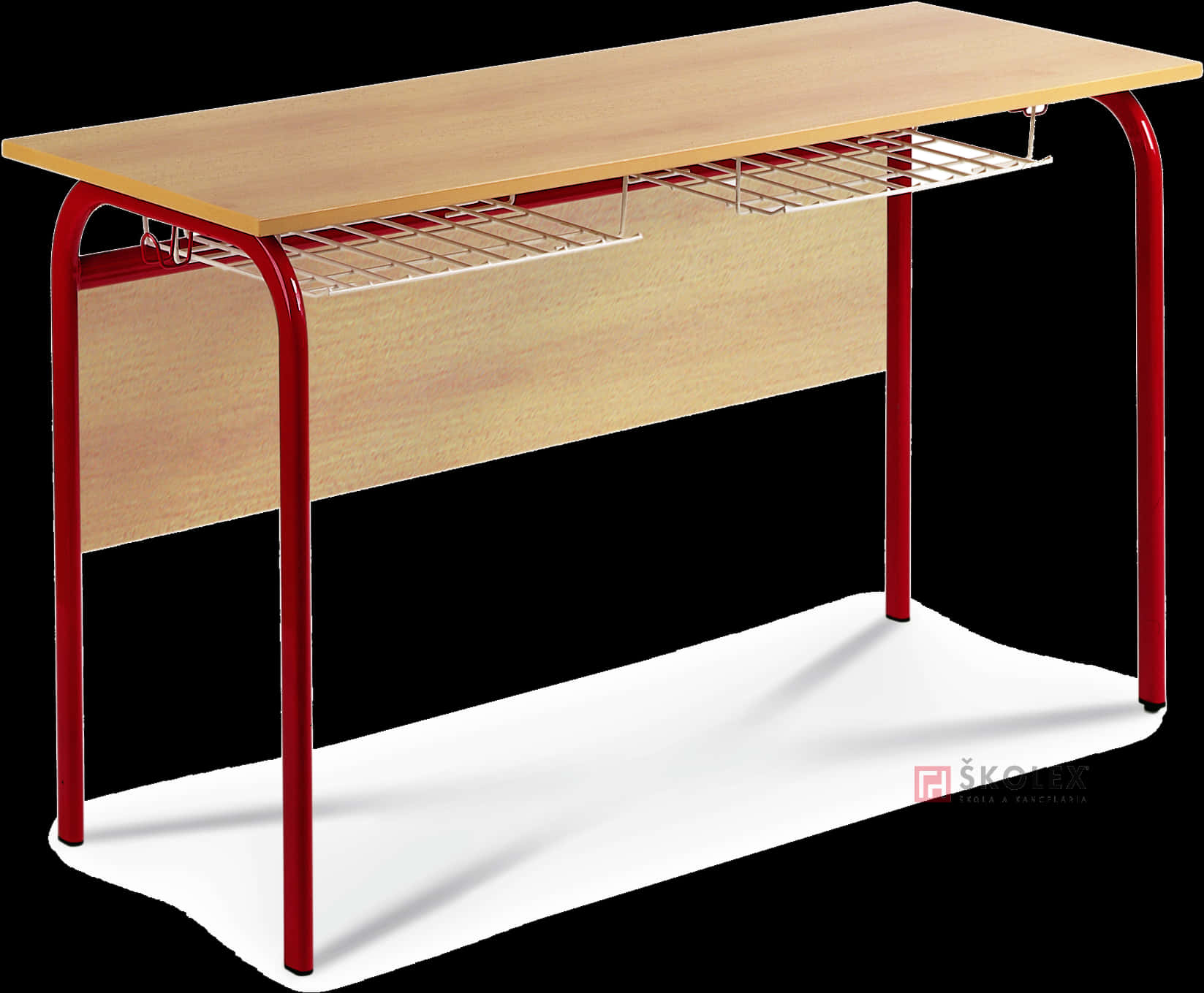 Modern Wooden Deskwith Red Metal Legsand Shelf