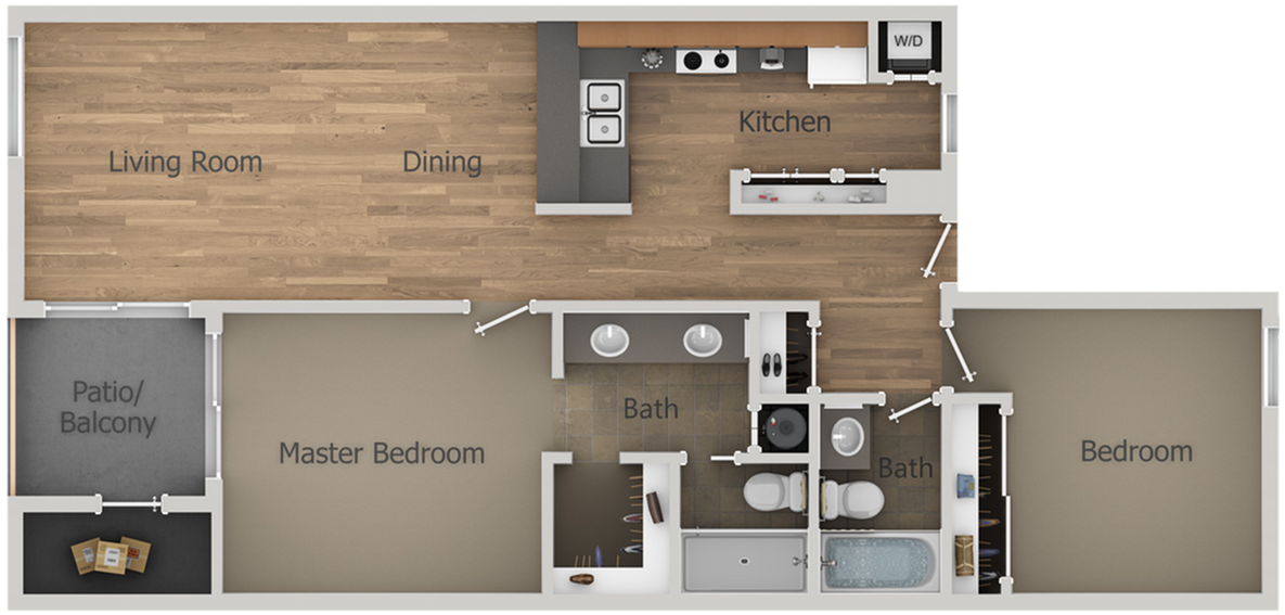 Modern2 Bedroom Apartment Floor Plan