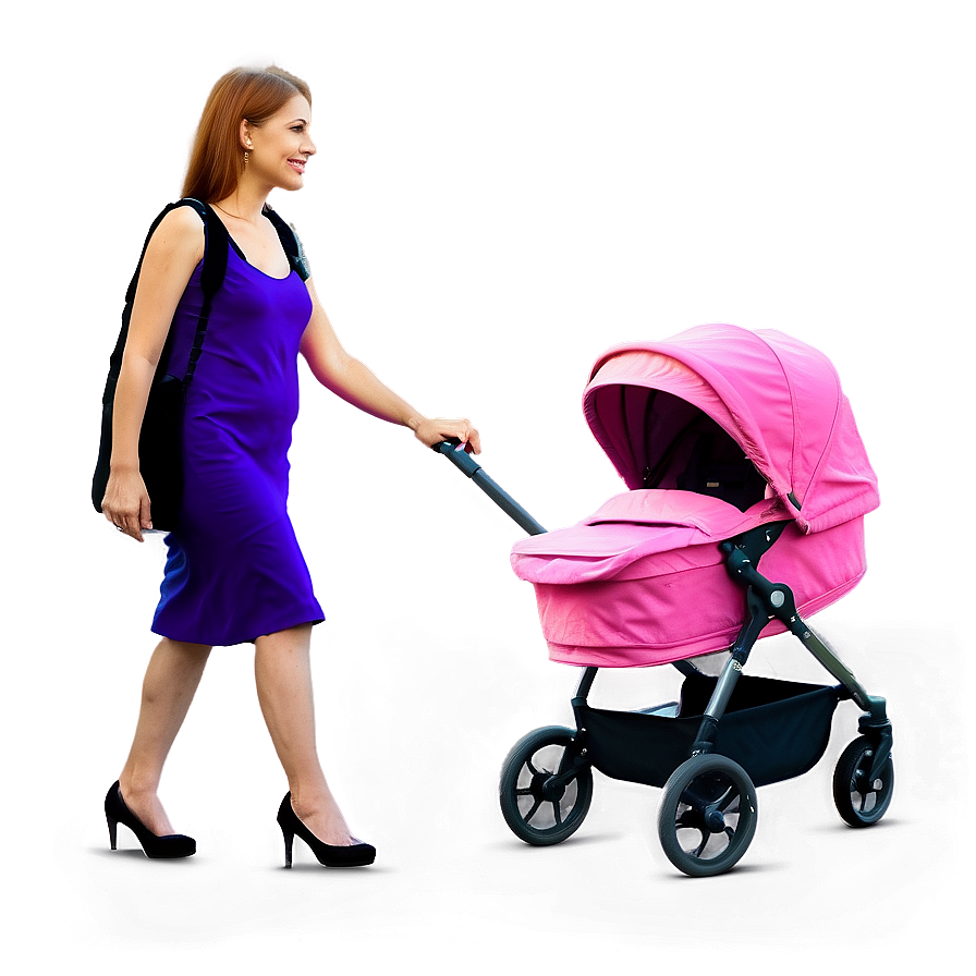 Mom With Stroller Walking Png 87