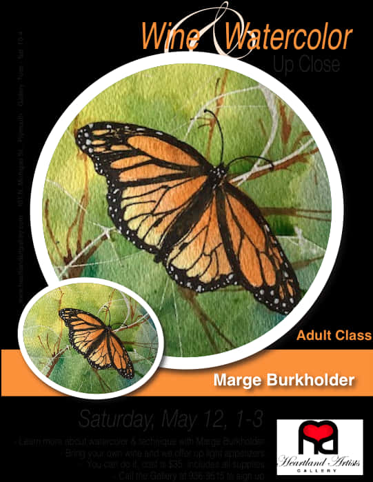 Monarch Butterfly Watercolor Class Flyer