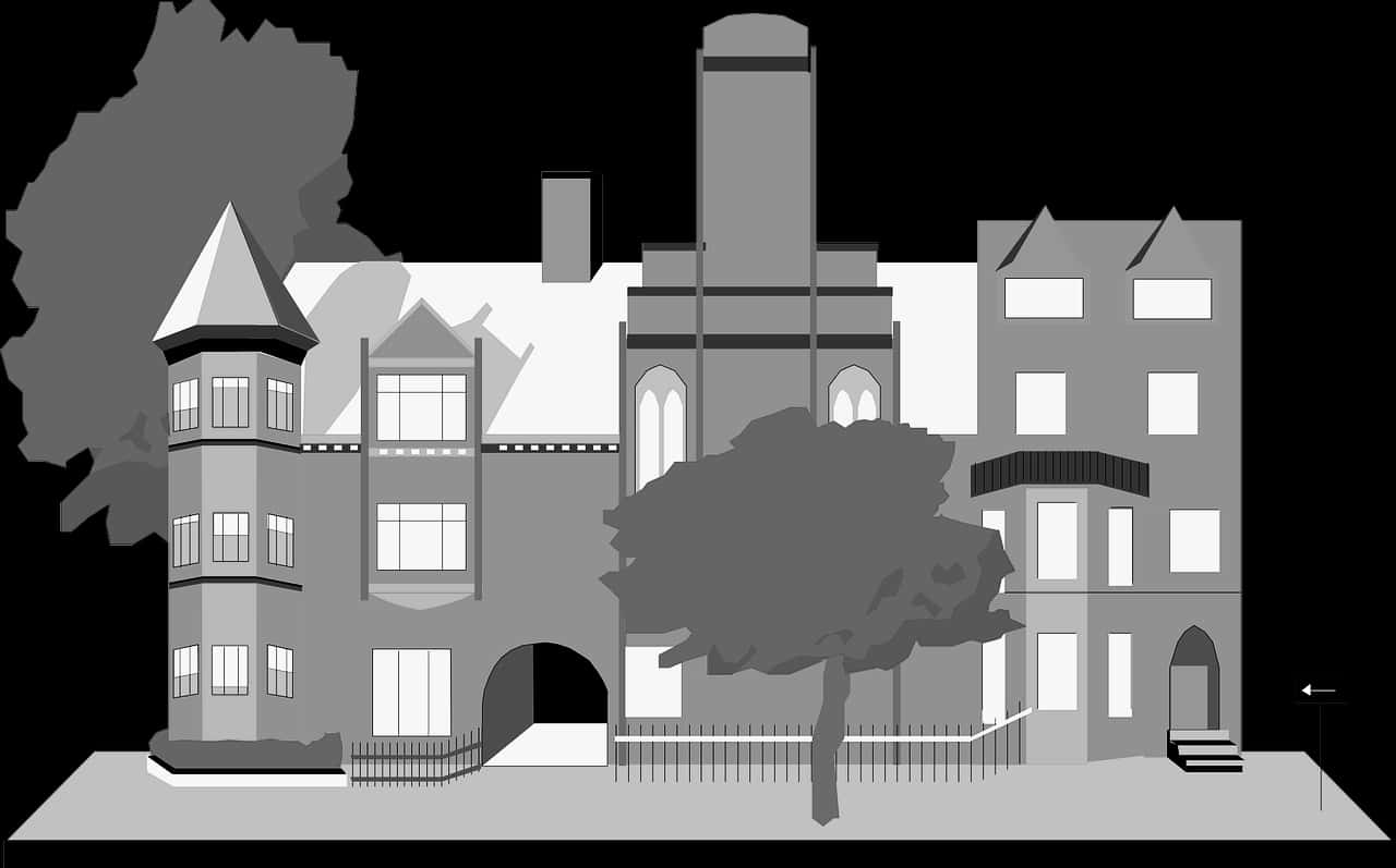 Monochrome School Building Illustration