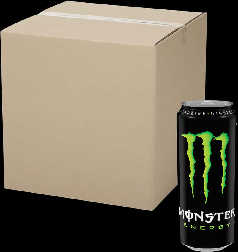 Monster Energy Drink Can Beside Cardboard Box