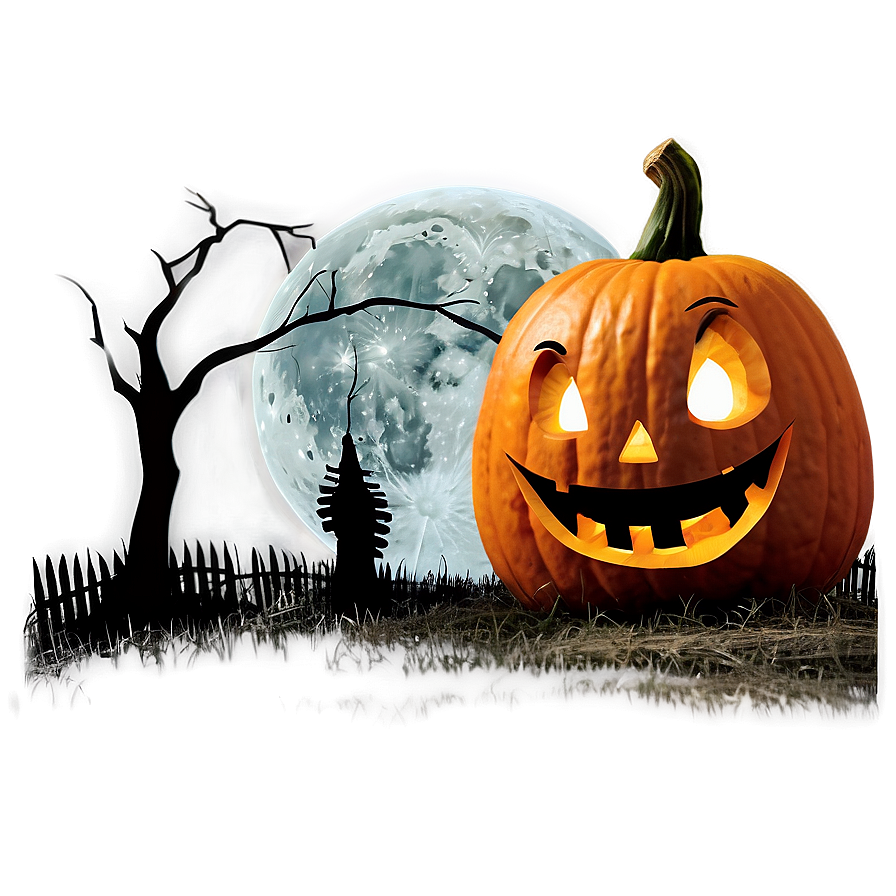 Moonlit Scary Pumpkin Scene Png 8