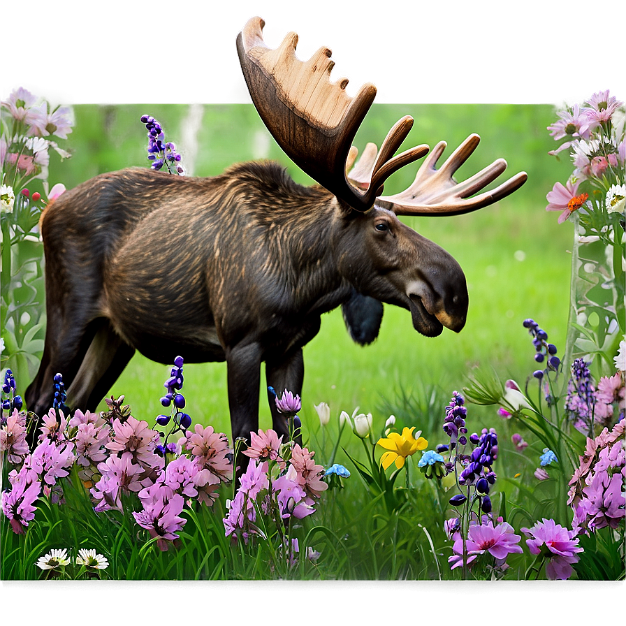 Moose Amidst Spring Flowers Png 83