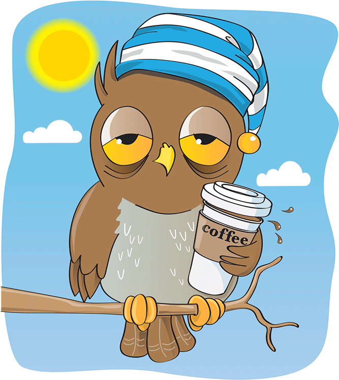 Morning Coffee Owl Cartoon