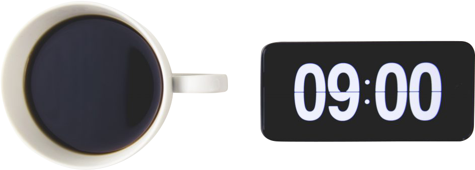 Morning Coffeeand Digital Clock Display