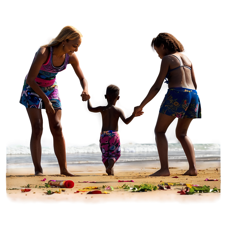 Mother And Children On Beach Png 14