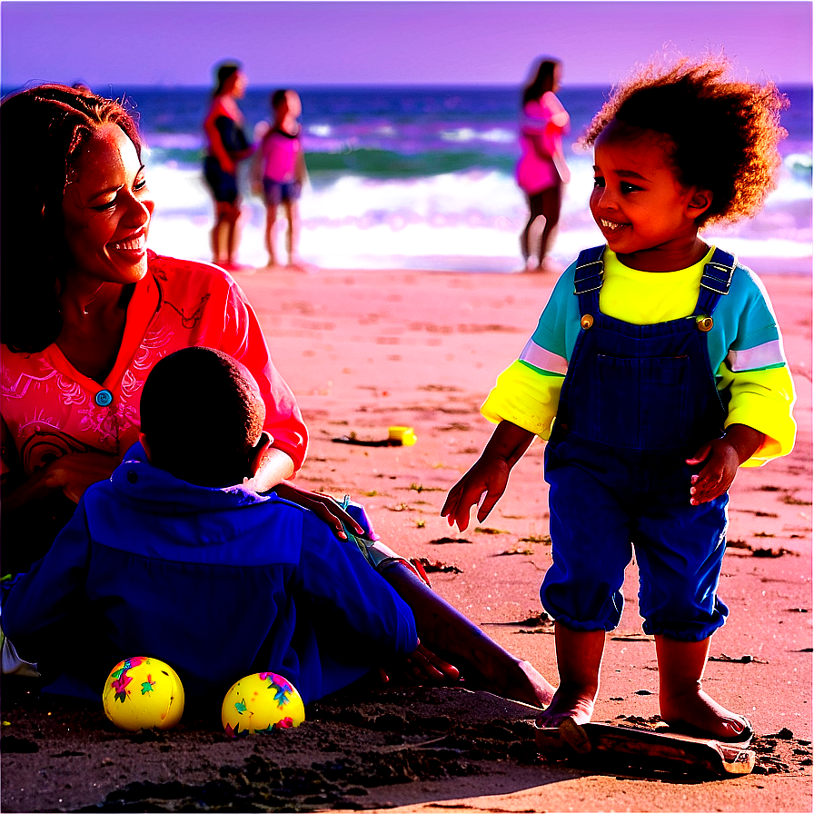 Mother And Children On Beach Png 51