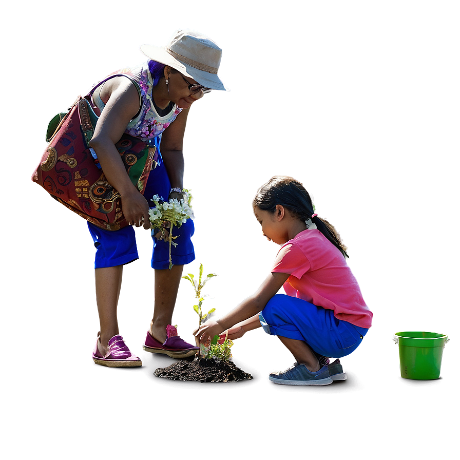 Mother And Children Planting Flowers Png 34