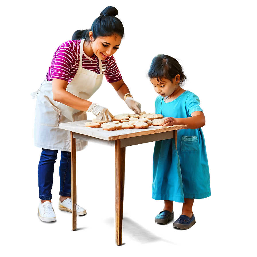 Mother And Kids Baking Cookies Png Vgy71