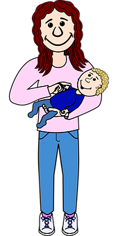 Mother Holding Toddler Cartoon