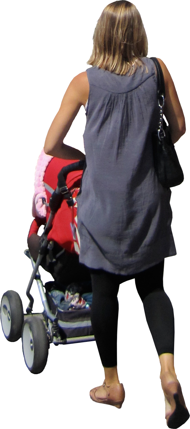 Mother Pushing Stroller Walking