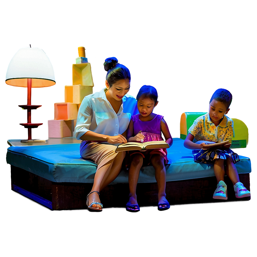 Mother Reading To Children At Night Png Lia