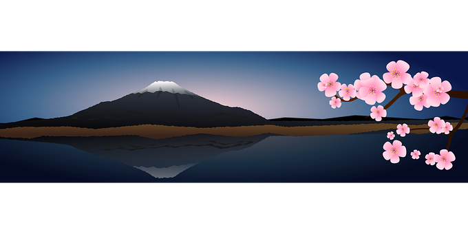 Mount Fuji Cherry Blossoms Reflection