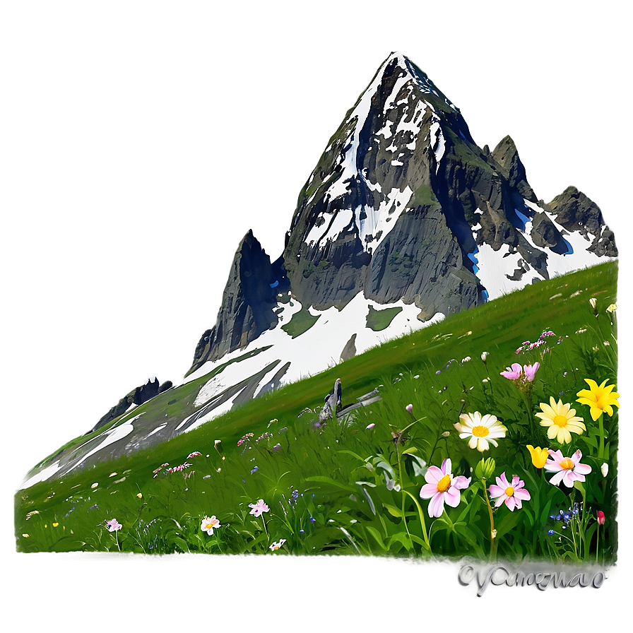 Mountain With Flowers Png 05032024