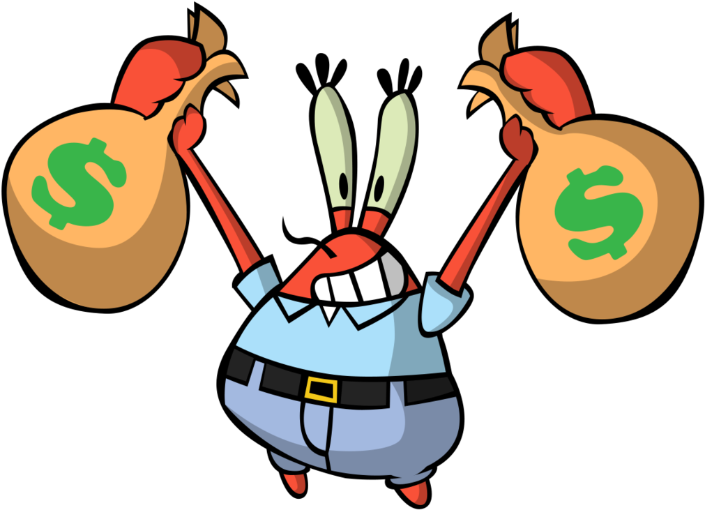 Mr Krabs Holding Money Bags