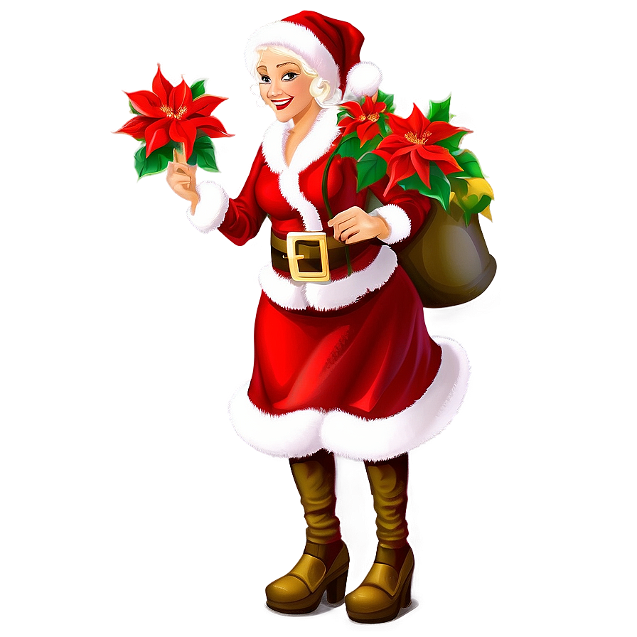 Mrs Claus With A Poinsettia Png 56