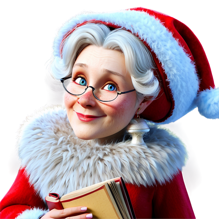 Mrs Claus With Christmas Carol Book Png Vnw