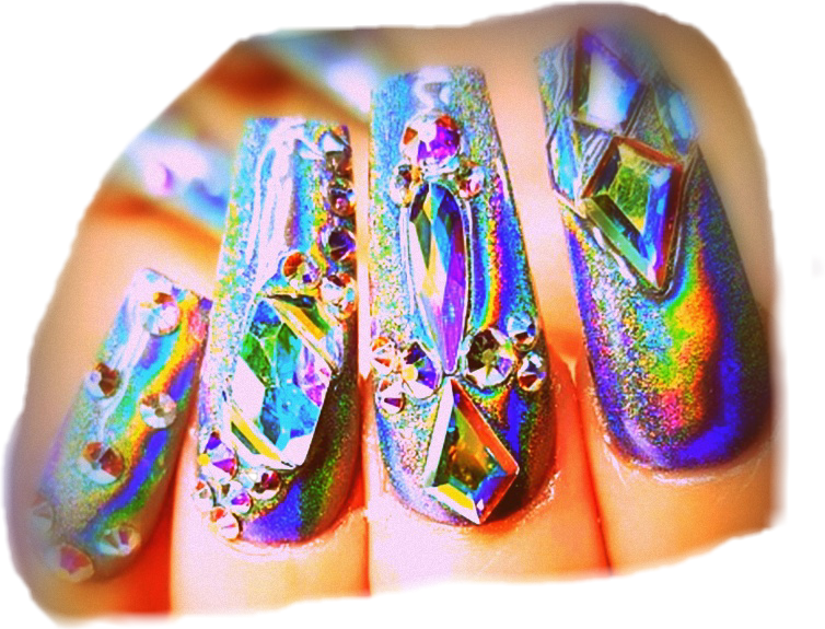 Multicolor Gemstone Nail Art