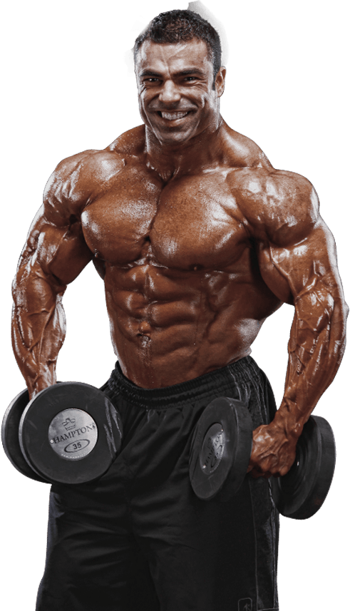 Muscular Man Holding Dumbbell