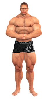 Muscular Man Posingin Black Shorts