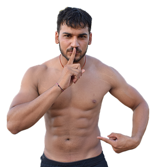 Muscular Man Silencing Gesture