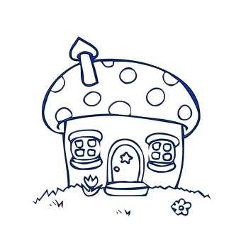 Mushroom House Illustration Neon Outline