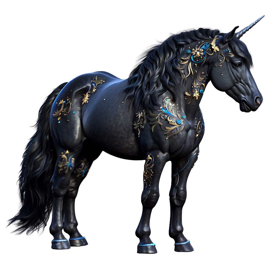 Mystical Black Unicorn Horse Png Hex