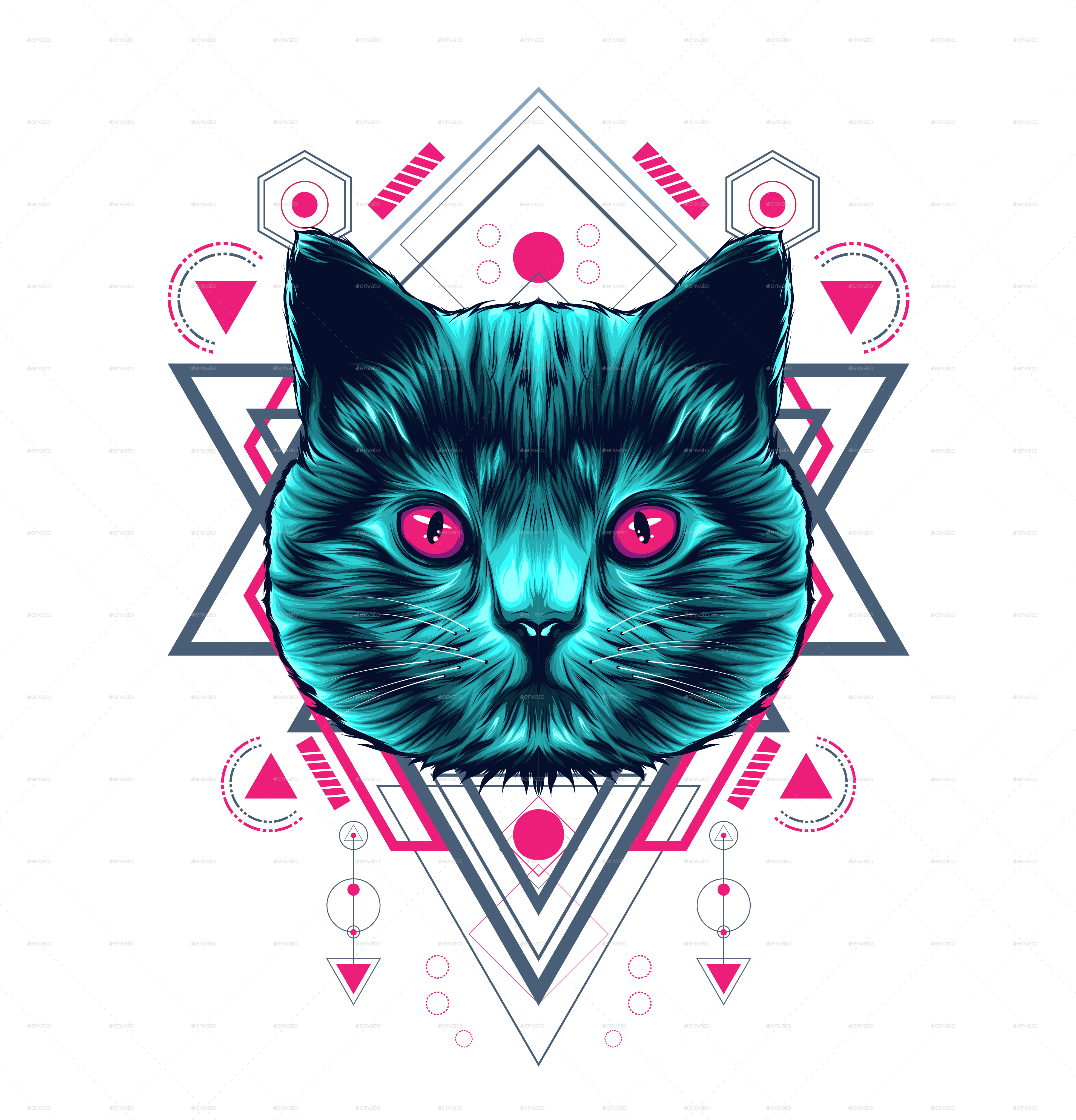 Mystical Cat Sacred Geometry Art