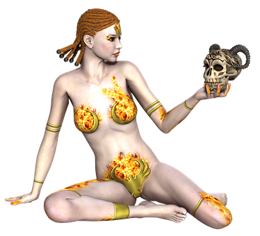 Mystical_ Fire_ Goddess_ Holding_ Skull