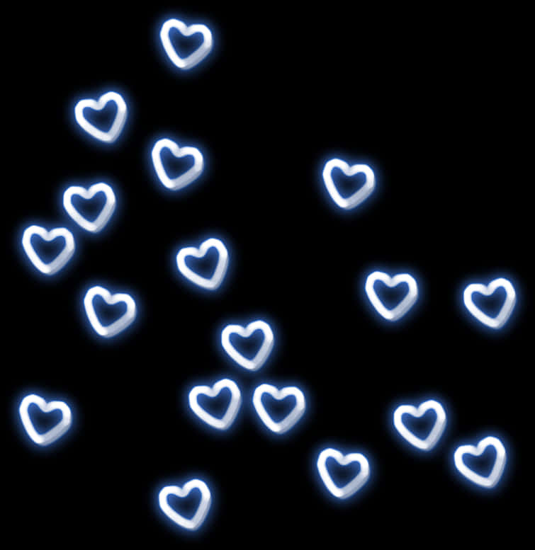 Neon Blue Heartson Black Background