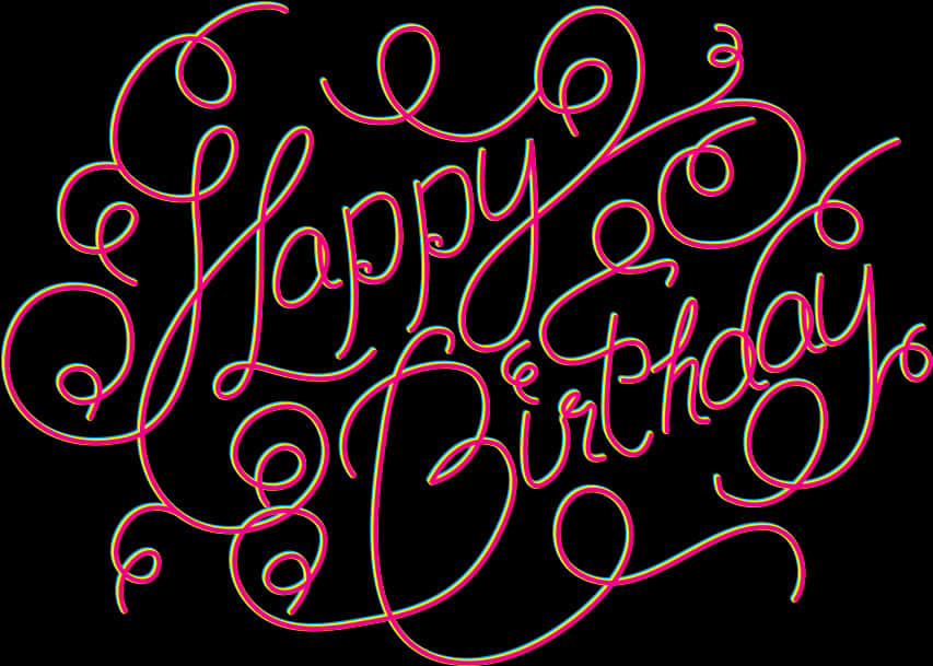 Neon Glow Happy Birthday Calligraphy