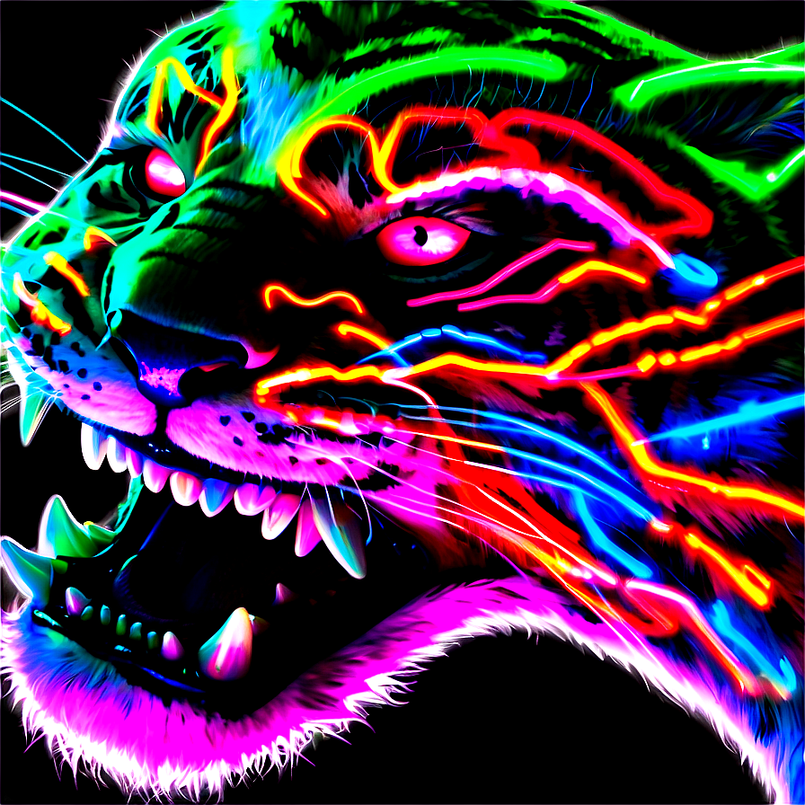 Neon Glow Tiger Face Png Bts30