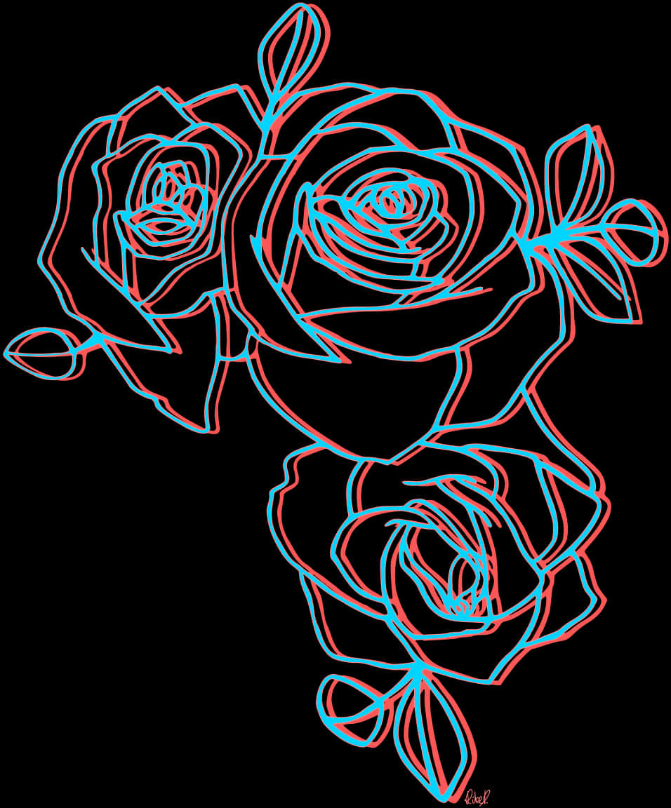 Neon_ Outline_ Roses_ Art