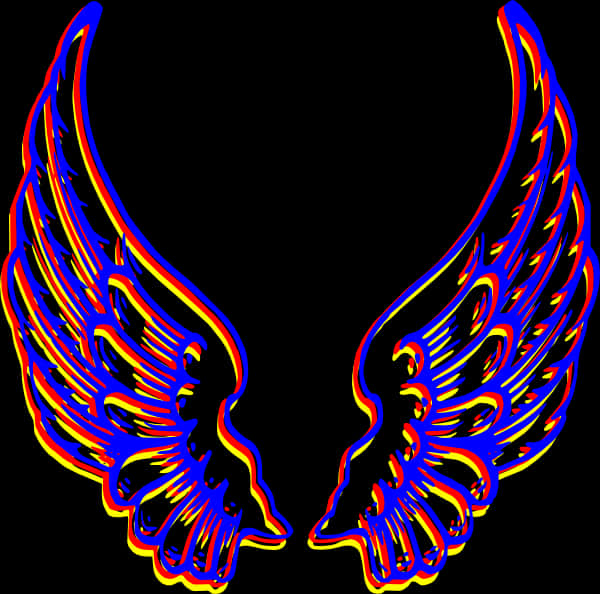 Neon Outlined Angel Wings