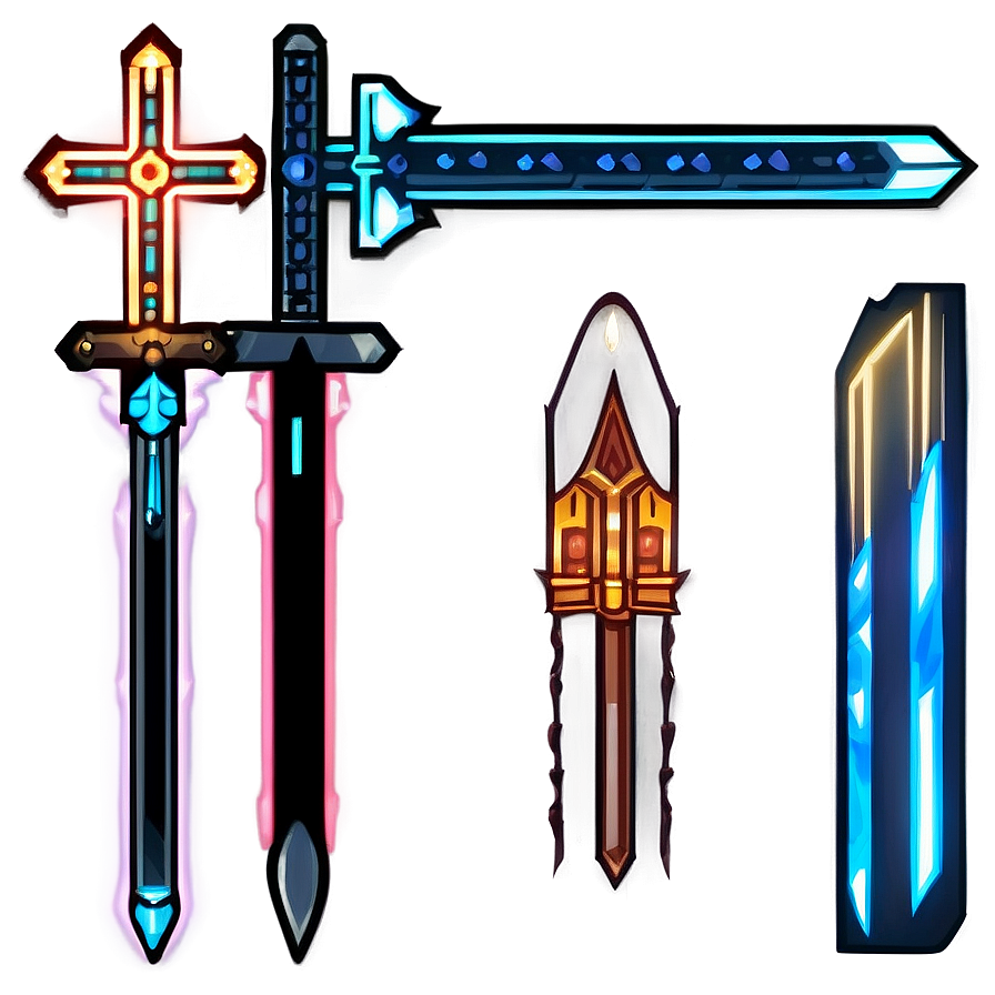 Neon Pixelated Sword Png Vbg95