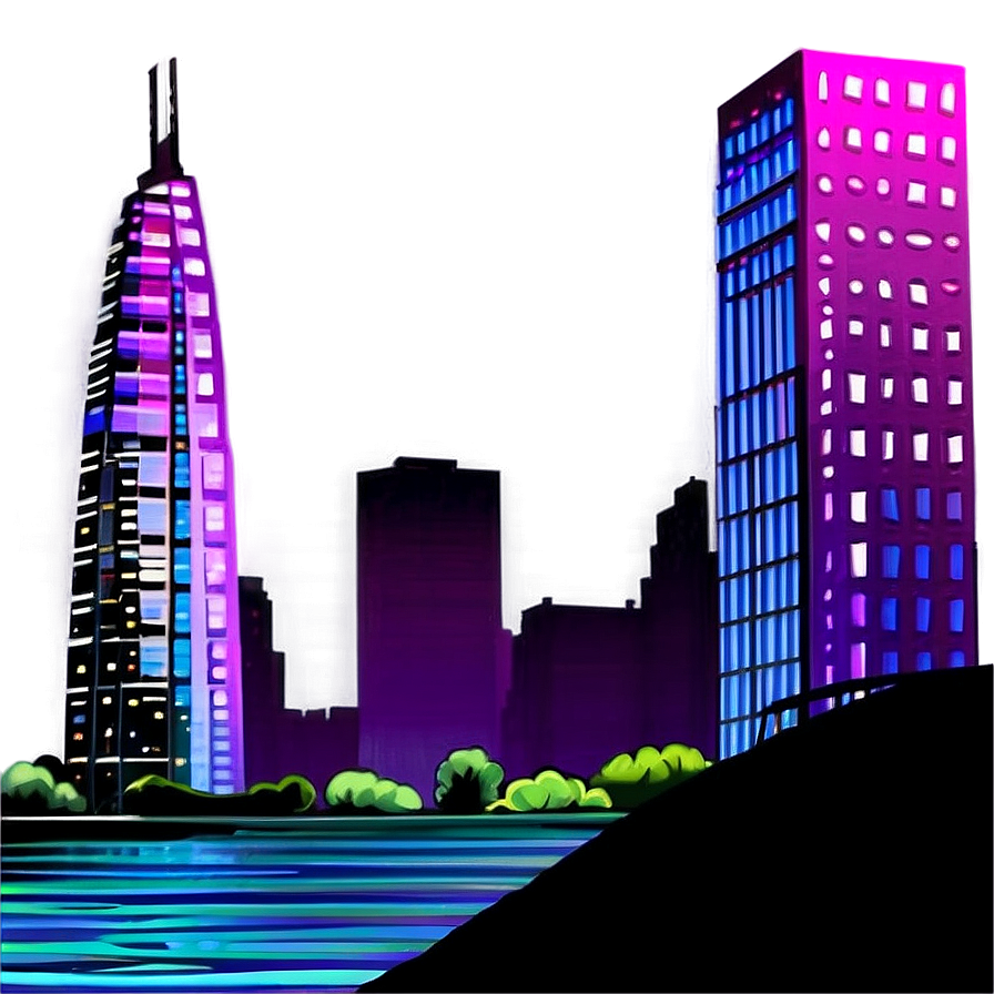 Neon Violet Cityscape Night Png Paa36