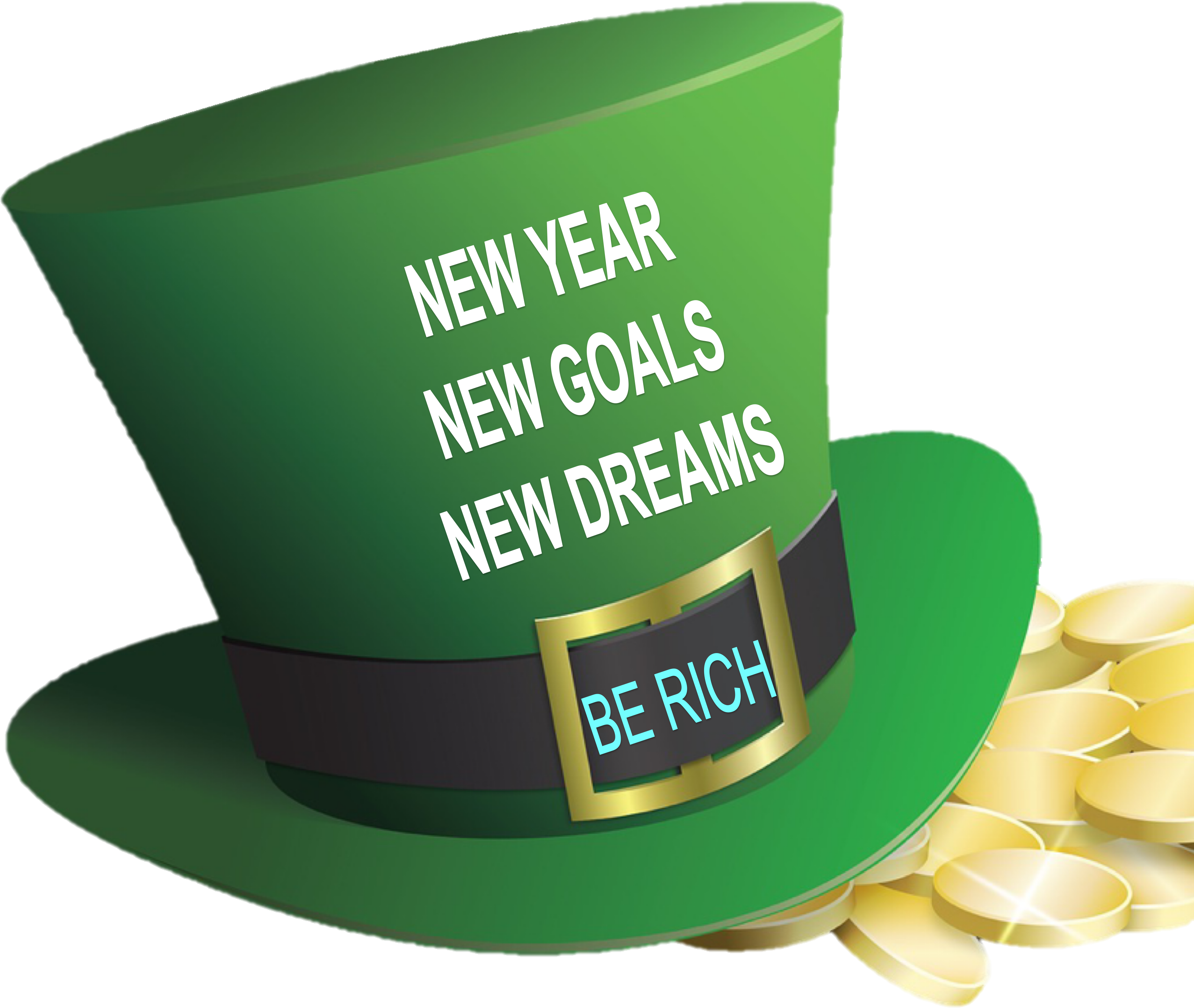 New Year Goals Green Top Hat With Gold Coins