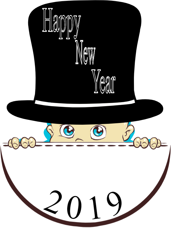 New Year2019 Peeking Baby Cartoon